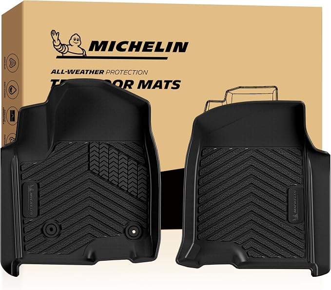 Michelin Vehicle Mats, All-Weather TPE Custom Fit Liner for 2019-2026 Silverado/Sierra 1500, 2020-2026 2500/3500, Crew Cab Bucket Seat Carpet Floor with Rear Under-Seat Storage, First Row, Premier A