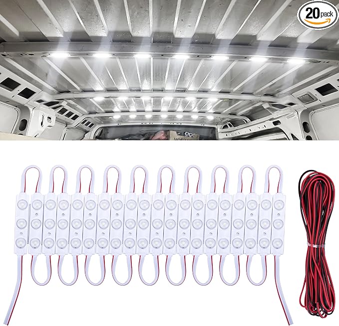 60 Led Van Interior Light Kits, 12V Led Light Strip, Cargo Van Accessories, Ceiling Work Lights Kit, Enclosed Trailer Lights for Truck Vans RV Boats Caravans, 20 Modules(White)