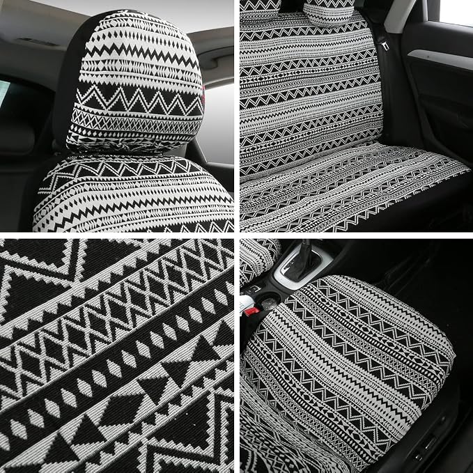 Baja Saddle Blanket Car Seat Covers 9PCS Full Set, Breathable and Washable Striped Woven Automotive Vehicle Seat Cover, Universal Boho Seat Cover for Sedan, SUV, Truck, Airbag Compatible