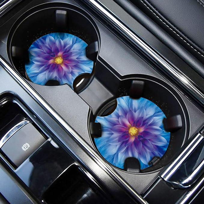 WOCOCN Car Coasters,Cup Holder Coasters for Car,2.75inch Anti Slip and Absorbent,Cute Automotive Interior Accessories for Cup Holder,Pack of 2 (Large Flowers)