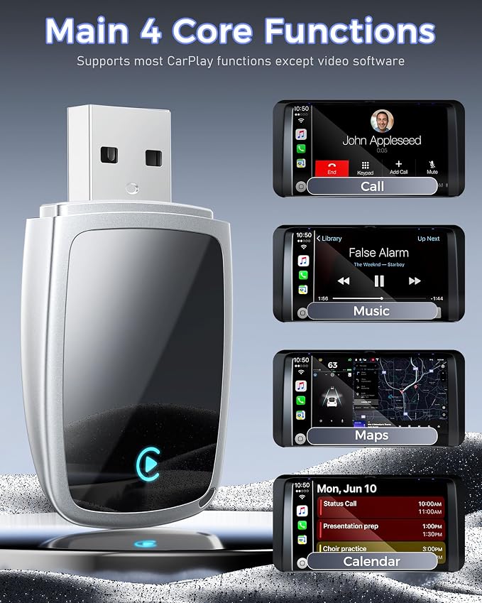 Wireless CarPlay Adapter for Apple iPhone（2026 Upgrade）- Convert OEM Wired CarPlay to CarPlay Wireless Adapter, Stable Connection Compatible with iOS 10+ (white)