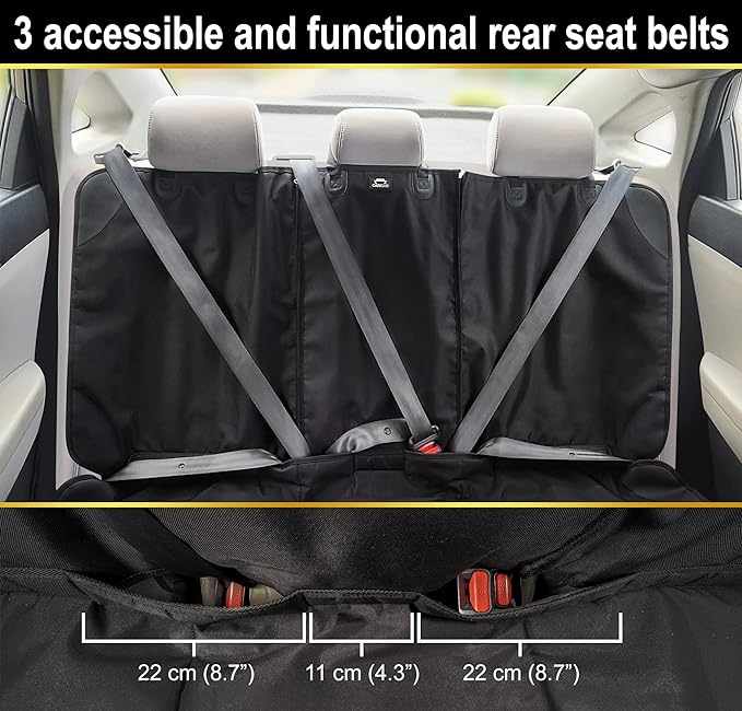 Car Seat Protector, Under Child Car Seats Cover | Waterproof, 3 Functional Rear Belts, Baby Carseat Cushion, Covers Fabric and Leather Seats | 4Pockets Non-Slip Thick Padding