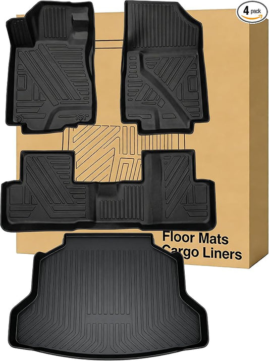Floor Mats ＆ Cargo Liners Compatible with 2012-2016 Honda CR-V，All Weather Waterproof Durable Anti-Slip Odorless Custom-fit Front Rear 2 Rows Back Trunk Tray Full Set Carpet Protection Liner
