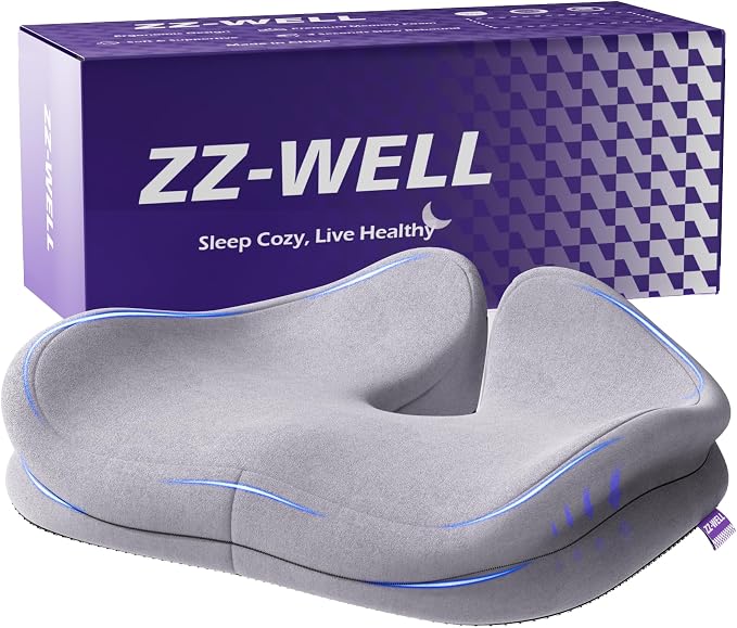 ZZ-WELL Seat Cushions for Office Chairs, Coccyx Cushion for Tailbone Pain, Memory Foam Butt Pillows for Computer Gaming Chair, Patented Pressure Relief Design Chair Cushion (Light Grey, XX-Large)