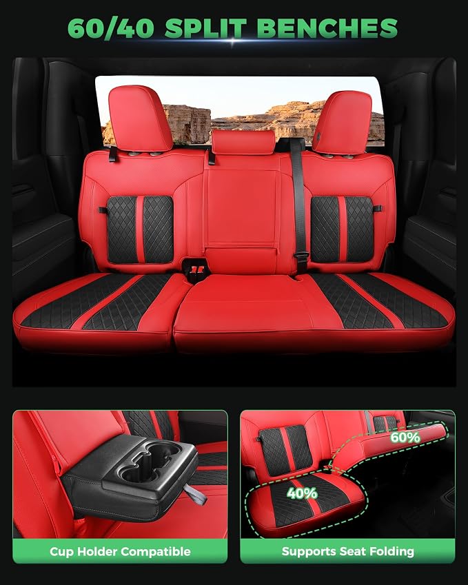 Custom Fit Seat Covers for 2019-2026 Sierra/Silverado 1500 CrewCab | Fits 2500/3500HD 2020-2026, with Rear Armrest/Seatback Storage, Faux leather, Waterproof, Scratch-resistant, Easy-clean