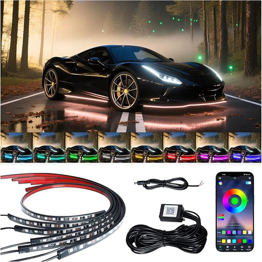 Underglow LED Lights for Cars - 6PCS RGB Neon Underglow Kit with Wireless APP Control, Music Sync, 8 Colors, 360 LEDs Waterproof for Cars, Trucks, SUVs