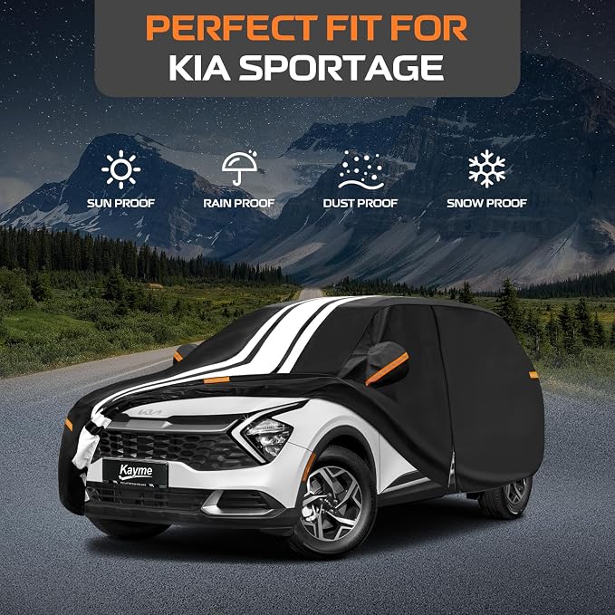 Kayme Heavy Duty Car Cover Custom Fit for Kia Sportage (1995-2026) Waterproof All Weather for Automobiles, Gift with Tape/Towel, Outdoor Full Exterior Cover Rain Snow Sun UV Protection.
