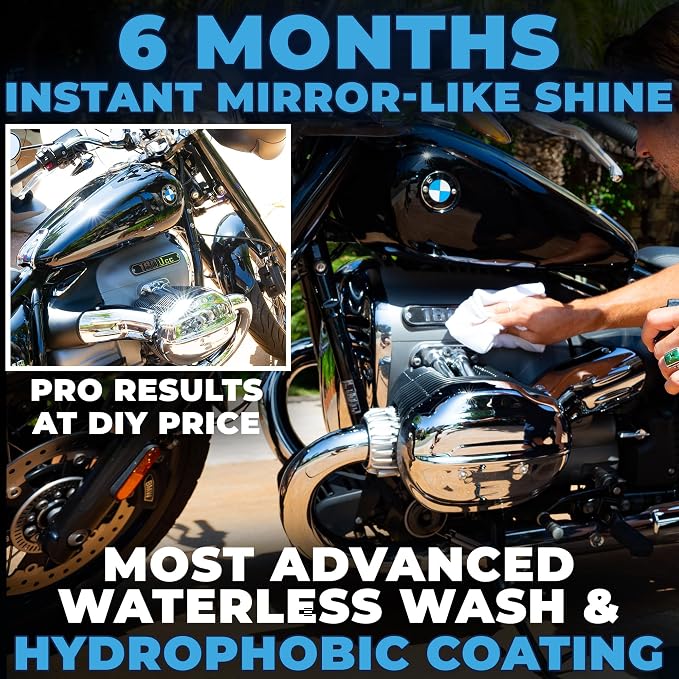 Flowgenix™ Waterless Car Wash Spray - Grand Finale - Motorcycle Cleaner & Car Wax Spray Polish (8 oz) - Ceramic Coating - Incl. 2 Microfiber Towels - Quick Detailer Spray (2-Pack)