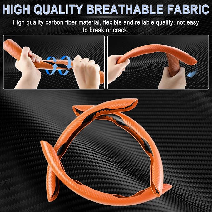 Amiss 3pcs Carbon Fiber Anti-Skid Steering Wheel Cover, Waterproof & Segmented Butterfly Design, Universal 99% Vehicle Wheel Cover Protector, Car Interior Accessories (Orange-3pcs)