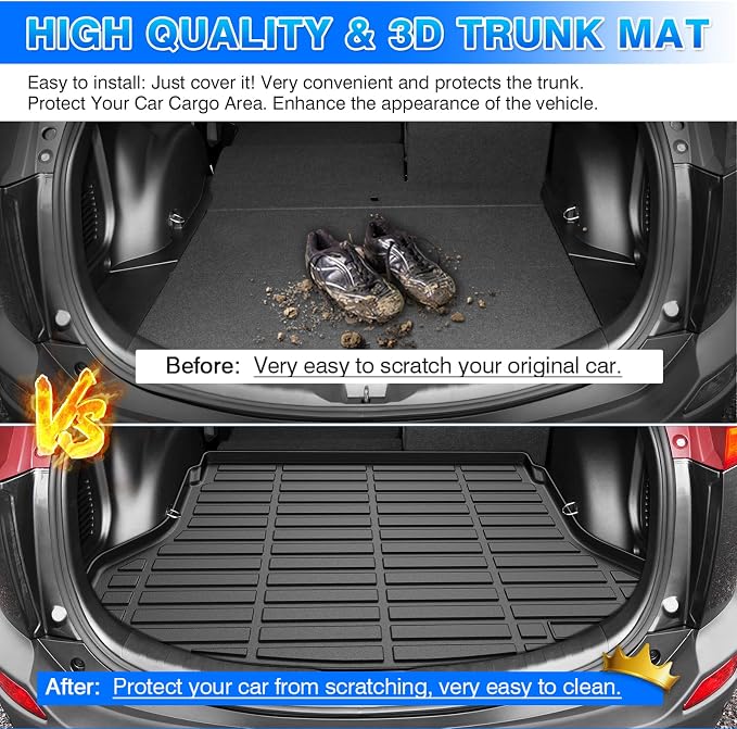 RAV4 Cargo mat - Trunk Mat for Toyota RAV4 2013-2018, All Weather Trunk Mat for RAV4 Accessories, Heavy Duty Rubber Mats, Car Accessories