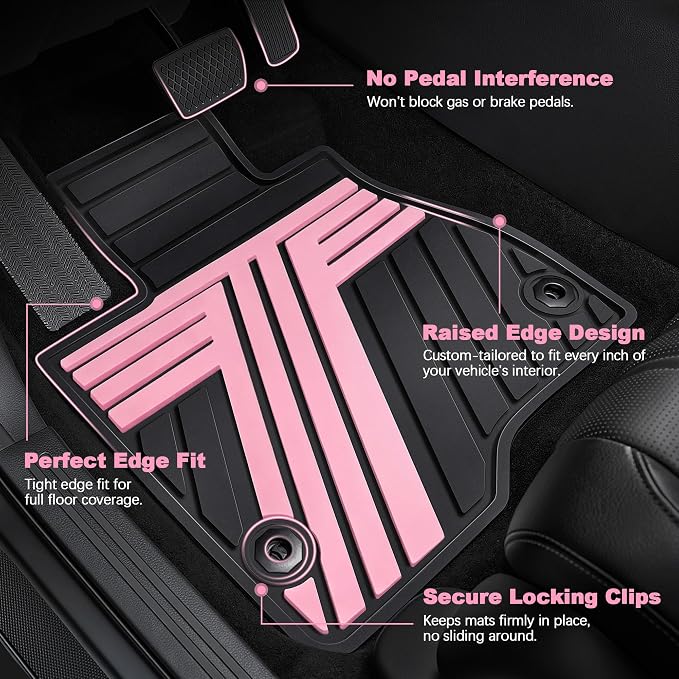 Floor Mats Fit for Honda Accord 2026 2025 2024 2023 (Gasoline & Hybrid), All Weather Protection Custom Fit Anti-Slip Floor Liners,1st & 2nd Row, Black & Pink
