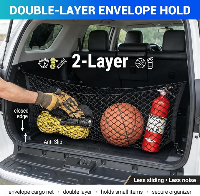 Trunk Cargo Net Fits for 2010-2024 Toyota 4Runner Trunk Organizer Tailgate Suspended String Bag Cargo Storage Pocket Compatible with 4Runner 5-Seat 2nd Row Accessories Elastic Stretchable Net