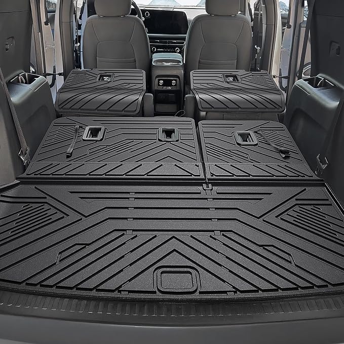 Floor Mats Set for 2024-2026 Chevy Traverse & GMC Acadia & 2025-2026 Buick Enclave, with 2nd Row Kick Mats, Only for 7 Seats Captain Chairs, All Weather TPE Cargo Liner Door Sill Accessories