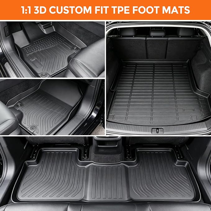 Floor Mats for Acura RDX 2019-2025 | Heavy Duty TPE All Weather Protection, Waterproof Non-Slip Black Car Liners (Two-Row Floor Mats & Cargo Liner)