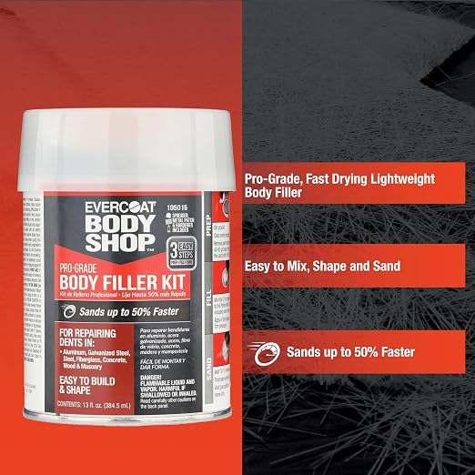 Evercoat Body Shop 105015 Pro-Grade Body Filler Kit, Easy to Build and Shape, Multipurpose for Dents in Aluminum, Fiberglass & More, Easy Mix Hardener Included 13 Fl Oz.