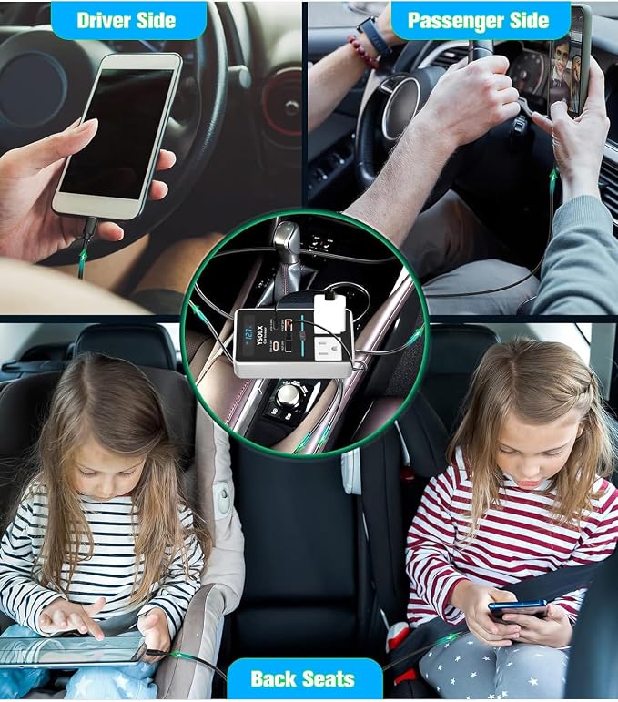 YSOLX 300W 12V to 110V Car Power Inverter | 65W USB-C,4 USB Post,Dual AC Car Plug Adapter Outlet,LED display.Suitable for Car Trips, Camping,Laptop