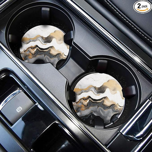 WOCOCN Cute Cup Holder Coasters for Your Car with Fingertip Grip, Auto Accessories for Women & Men,Pack of 2(Marble)