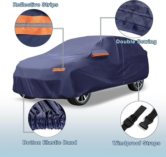 Navy Blue Heavy Duty Waterproof Car Cover for SUV 173"-179" - All-Weather UV Protected Outdoor Full Exterior Cover with Sun/Snow/Rain Resistance