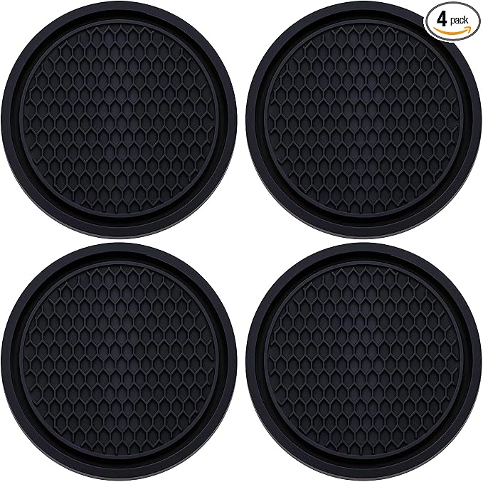 4PCS Car Cup Holder Coaster, Universal Auto Non-Slip Cup Holder Coaster, 2.75In Universal Non-Slip Recessed Car Interior Accessories (Black)