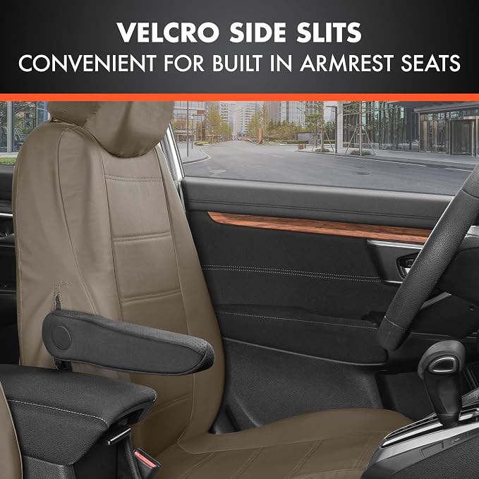 BDK 9-Piece Beige Leather Car Seat Cover Full Set, Front Seat Cover and Rear Bench Seat Cover, Universal Fit Car Seat Covers for Cars Trucks SUVs Vans, Complete Full Coverage Protection For Vehicles