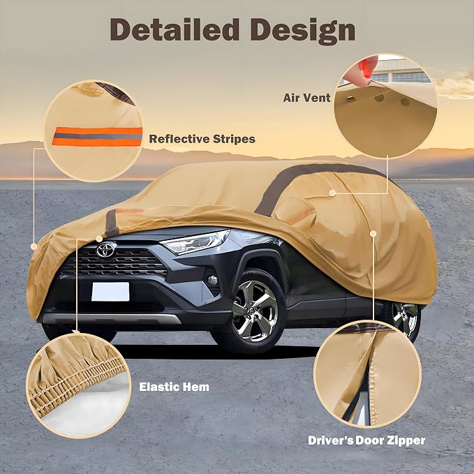 RAV4 Car Cover Waterproof All Weather Compatible with Toyota RAV4(2006-2024), Outdoor Anti-UV Sun Rain Protection Full Exterior Cover