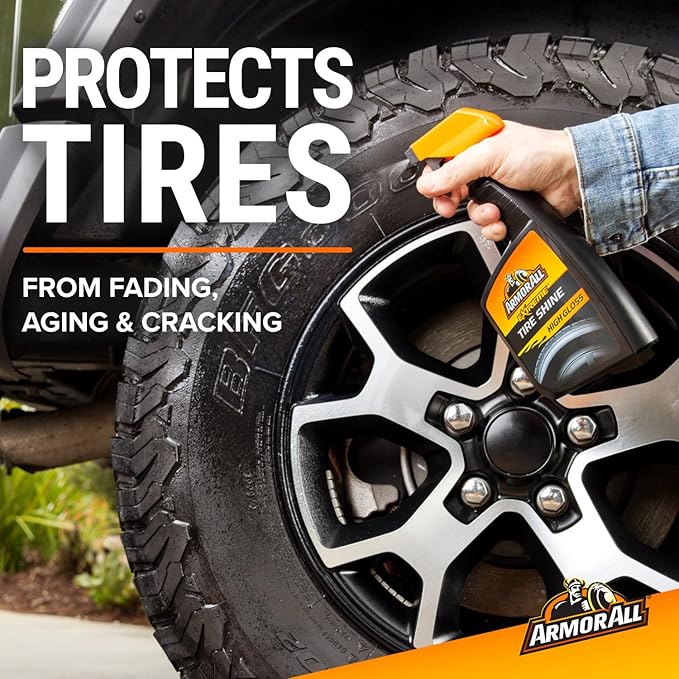 Armor All Tire Shine Spray, Even Shine, Minimal Overspray, 2 Count | No-wipe formula for clean, dry tires; apply after cleaner and let dry for 5 mins and elevate your car cleaning supplies