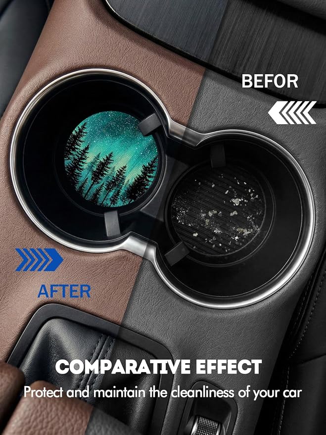 WOCOCN Car Coasters for Cup Holders - 2 Pack 2.75" Universal Rubber Car Cup Coaster, Non-Slip Waterproof Car Interior Accessories, Cute Car Decor Gifts for Women and Men (Forest)