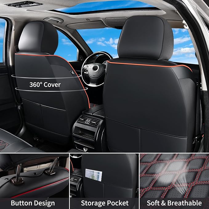 Huidasource Silverado Front Seat Covers Fit for Chevrolet Silverado GMC Sierra Pickup 1500 2007-2026, 2500HD 3500HD 2015-2026 Crew Double Extended Cab Truck Seat Cushion Cover(Front Pair/Black&Red)