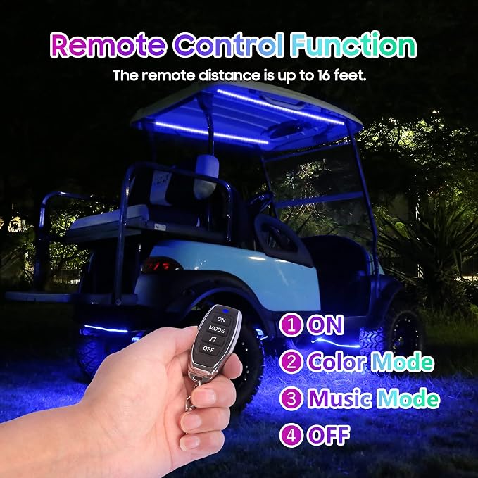 10L0L 6PCS Golf Cart Underglow LED Light Kit, Underbody RGB Strip Lights, 24-Mode Neon Accent Lighting, Music Sync, Wireless Remote, IP67 Waterproof, 12V-80V Input for EZGO Yamaha Club Car