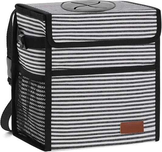Femuar Leak Proof Car Trash Can With Lid - Waterproof Garbage Bag With Storage Mesh Pocket, Large/Stripe