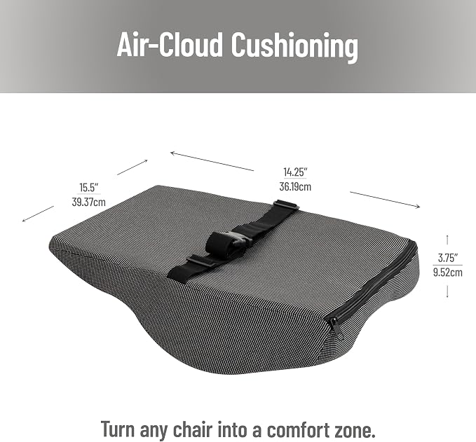 Mind Reader Lumbar Support Cushion for Office Chair and Car Seat, Memory Foam and Cooling Gel Core, Air-Cloud Technology, 15.5" L x 3.75" W x 14.25" H, Black