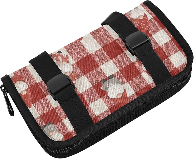 Car Visor Tissue Holder Mask Holder for Car, Car Tissue Box Sun Visor Napkin Holder Car Visor Accessories Adjustable Straps Reusable Durable Easy to Install Red Checkered Cute Gnome