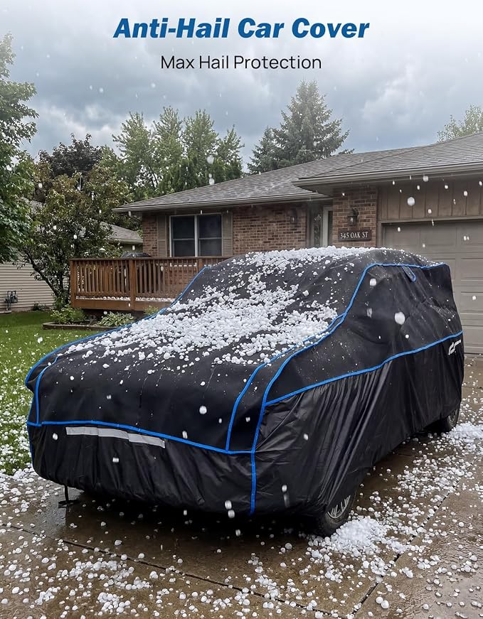 JOYTUTUS Hail Protector Car Cover for SUV (182-191 in), Thick EVA Padded Anti-Hail Cover, Waterproof All Weather Hail Protection Car Cover