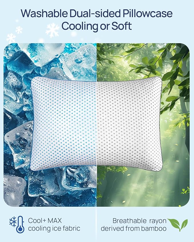 Adjustable Small Cooling Memory Foam Pillow for Travel, Camping & Airplane | Compressible, Mini Shredded Foam Bed Pillow for Medium Firm Neck Knee Lumbar Support, Ideal Car Sleeping, Backpacking, Hiking