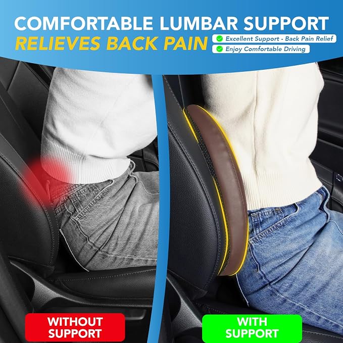 Lofty Aim Lumbar Support Pillow for Car, Car Seat Back Support for Driving | Memory Foam Car Lumbar Support for Driving Seat, Car Back Cushion, Adjustable Straps, Lower Back Pillow, Office Chairs, Brown
