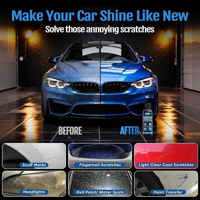 Car Scratch Remover, 300ml Scratch Repair & Swirl Remover Kit for Vehicles, Scratch Eraser Restorer & Polishing with Pad and Nano Sparkle Cloth for Light Scratches, Oxidation, Water Spots
