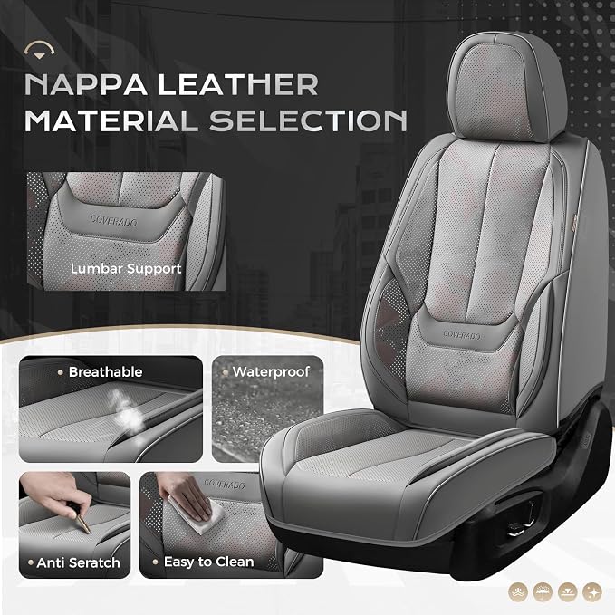 Coverado Car Seat Covers, Seat Covers for Cars, Waterproof Leather Auto Seat Protectors, Leather Car Seat Cushion, Car Interiors Accessories Universal Fit for Most Cars