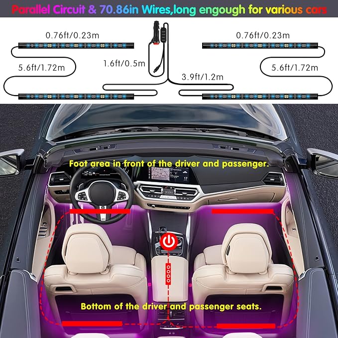 Interior Car Lights Keepsmile Car Accessories APP Control with Remote Music Sync Color Change RGB Under Dash Lighting with Charger 12V LED Lights Running Board Lights
