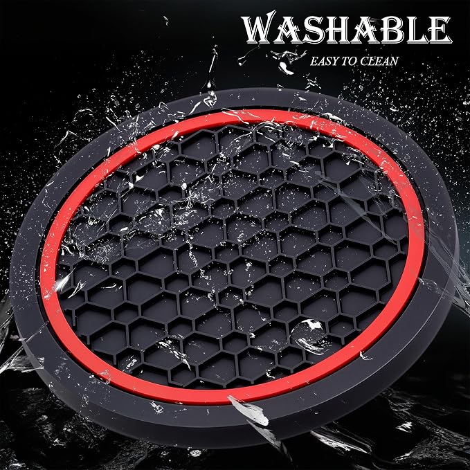 4-Piece Anti-Slip Car Cup Coaster Set – 2.75 Inch Auto Insert Drink Mats, Perfect for Coffee & Beverages – Stylish Interior Decor for Women & Girls (Black & Red)