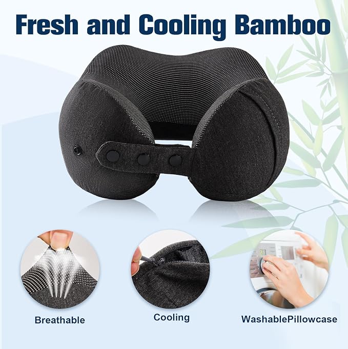 Cirorld Neck Pillow for Traveling, Travel Pillows for Airplanes,100% Pure Memory Foam Travel Neck Pillow, Adjustable Flight Pillow, Portable Plane Accessories with Eye Mask, Earplugs, Carry Bag