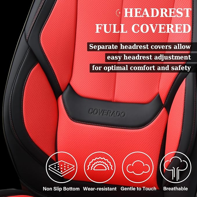 Coverado Car Seat Covers, Seat Covers for Cars, Waterproof Leather Auto Seat Protectors, Leather Car Seat Cushion, Car Interiors Accessories Universal Fit for Most Cars