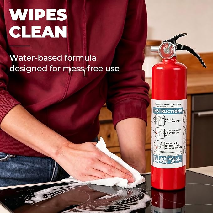 Safewayfire Pro 2.5 lb Fire Extinguisher for Home, 1A:10B:C, Water-Based | Fire Extinguisher for Kitchen, BBQ & RV, Low Mess, Easy Cleanup, Fights Grease, Liquid, Gas & Electrical Fires, 1-Pack