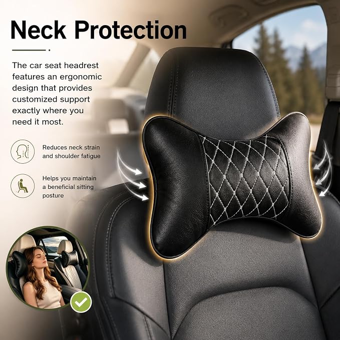 2PCS Car Headrest Pillow,Ergonomically Designed Car Neck Pillows with Diamond Pattern,Adjustable Head Rest Pillow for Cars for Driving Travel,Neck Fatigue and Pain Relief