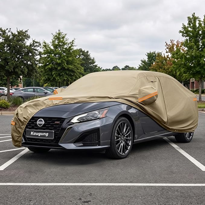 Kaugung Custom Fit Car Cover for Nissan Altima (2002-2026), Heavy Duty All Weather Waterproof Outdoor Cover, Sun Rain Snow UV Protection with Driver Door Zipper, Mirror Pockets & Air Vents