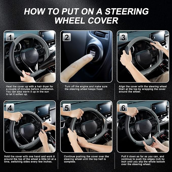 SEG Direct D Shaped Steering Wheel Cover for 14.5-15 inch Flat Bottom Wheels, Breathable Perforated Microfiber Leather, Anti-Slip Grip, Universal Fit for Cars & SUVs, Black and Gray