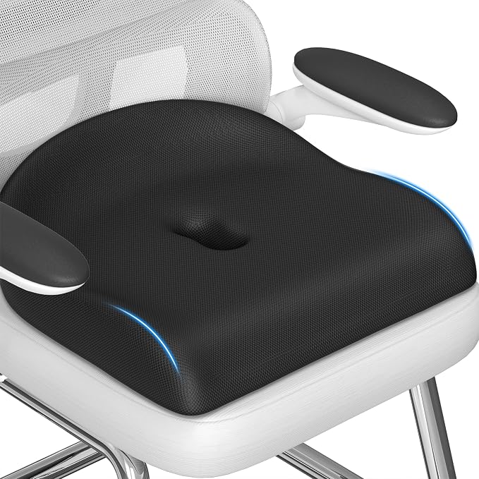 Seat Cushion for Pressure Relief - Ergonomic Home & Office Chair Cushions for Tailbone, Hip, Sciatica Support, Memory Foam Chair Pad for Long Sitting, Driving (Black)