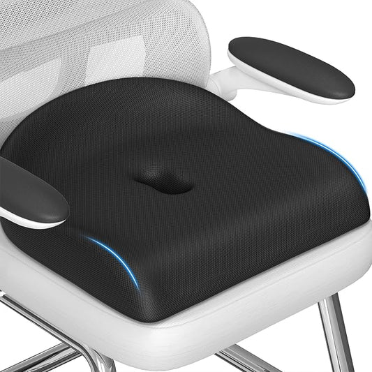 Seat Cushion for Pressure Relief - Ergonomic Home & Office Chair Cushions for Tailbone, Hip, Sciatica Support, Memory Foam Chair Pad for Long Sitting, Driving (Black)