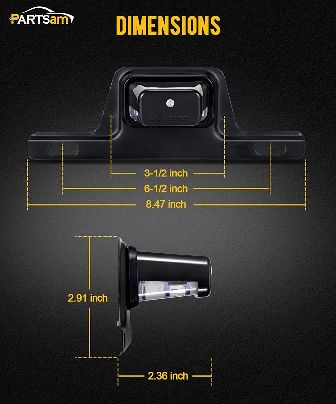 Partsam LED License Plate Light Waterproof 12V DC License Tag Light with Holder Drainage Hole Steel Bracket Mount ABS Housing PC Lens for Trailer Truck Pickup UTV ATV RV Boat 12V DOT Compliant