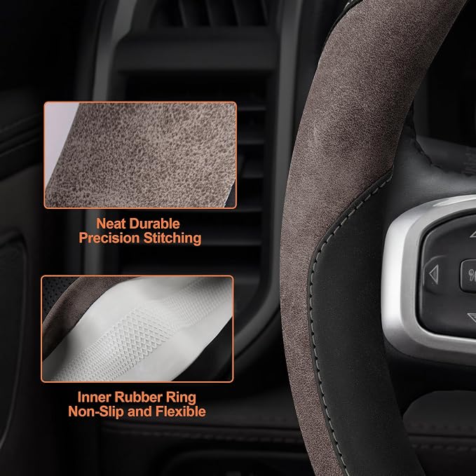 West Llama Customized Auto Car Steering Wheel Cover for Dodge RAM 1500 2500 3500, 15.5-16 inch (Brown - Large Size)