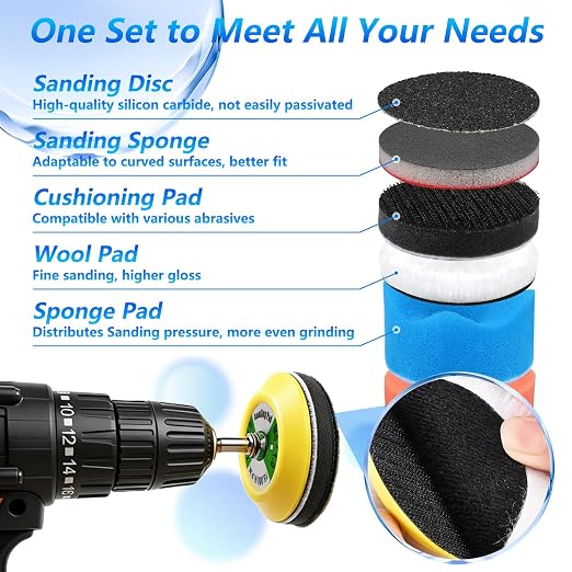 143 PCS 2 Inch 60-10000 Grit Headlight Restoration Kit, Wet Dry Hook and Loop Sanding Discs, Drill Polishing Kit Equipped with Sandpaper Pads and Rotary Tools for Wood, Metal, Glass and Small Jobs